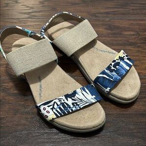 Madeline Stuart Blue & Cream comfort floral sandals
